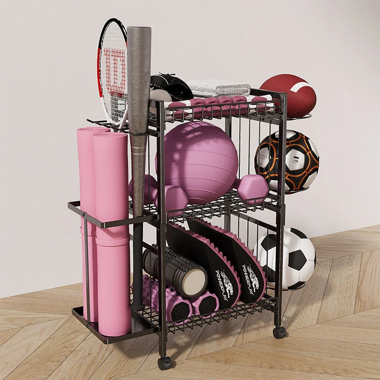 Rak Penyimpanan Matras Yoga Logam Berdiri di Lantai